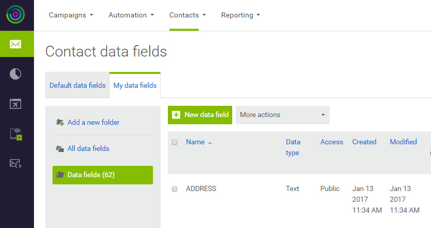The contact details displayed under My Data Fields tab