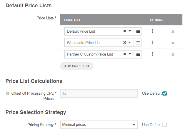 Default price lists configuration when minimal strategy is selected