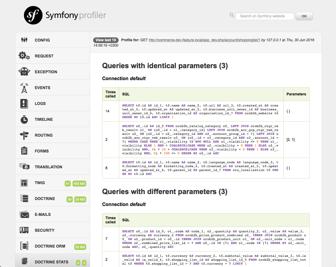 Profiler tab