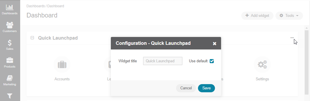 Configuring the Quick Launchpad widget
