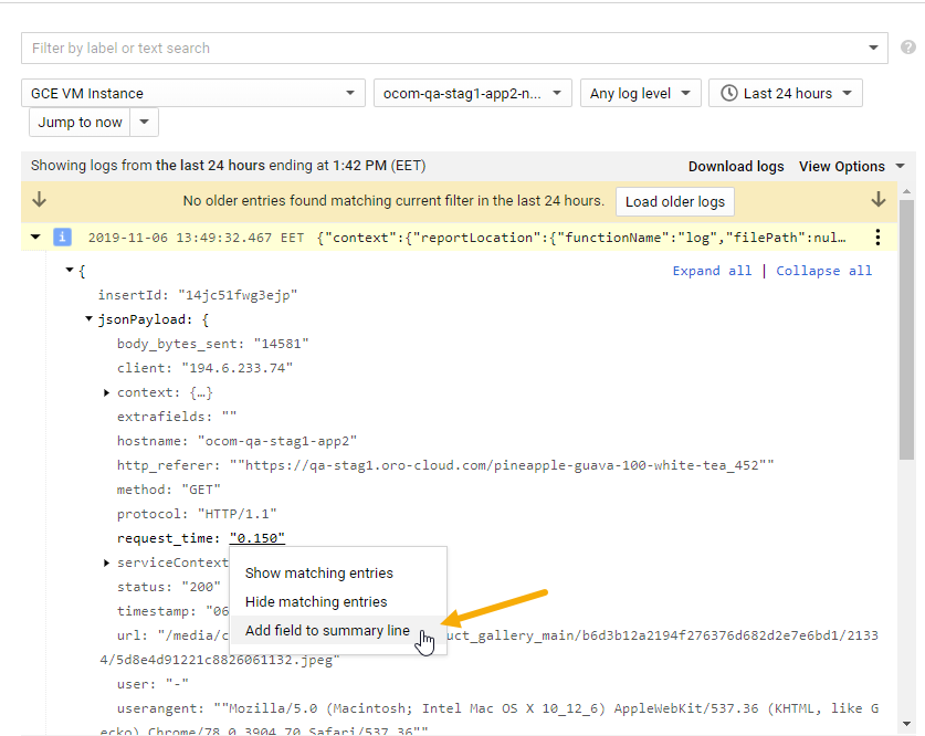 Adding request_time custom field to summary lines