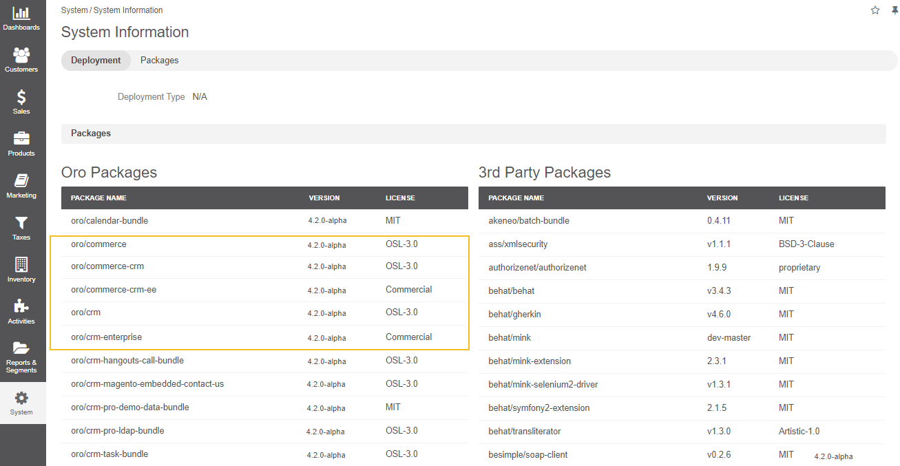 The default product options details page