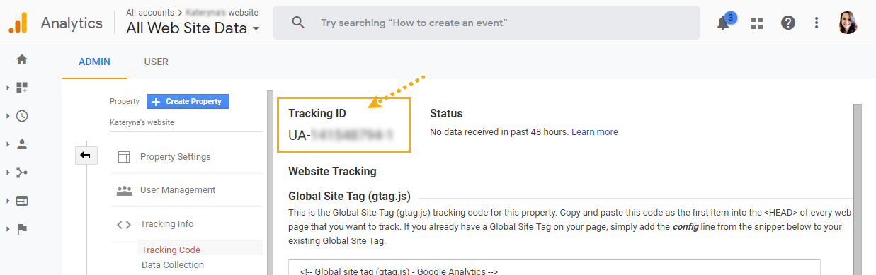 Tracking ID in Google Analytics