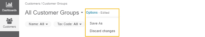 The list of available options under Options