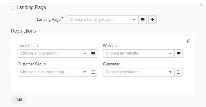 Add a landing page and specify the restrictions