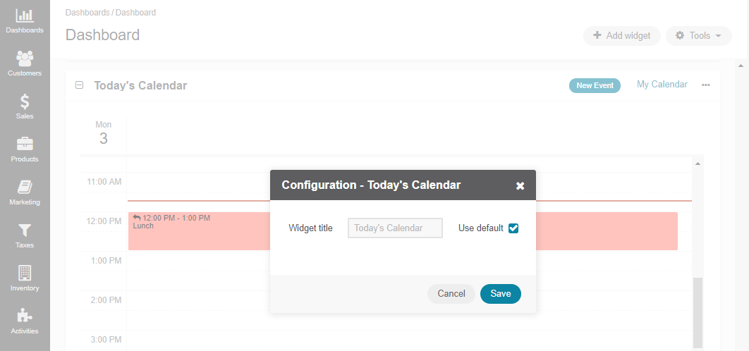 Configuring the Today's Calendar widget