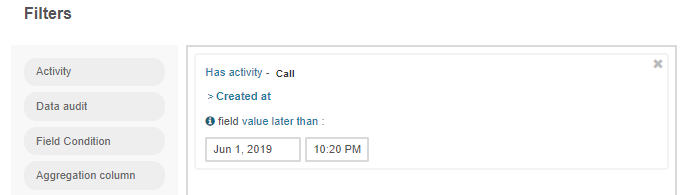 Creating a filter condition for the calls logged after June 1, 2019.