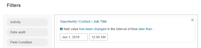 Creating a filter condition for job titles that have been changed since June 1, 2019