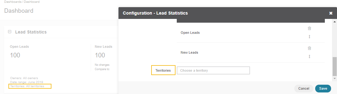 Enabling territories for the Lead Statistics widget