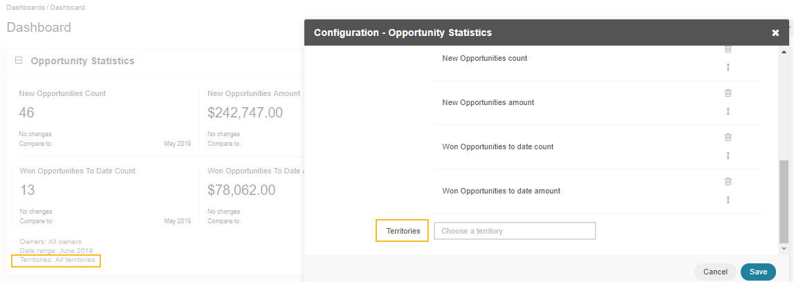 Enabling territories for the Opportunity Statistics widget