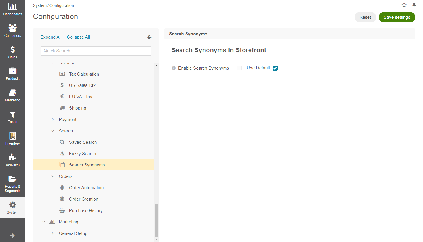 Search synonyms global configuration option