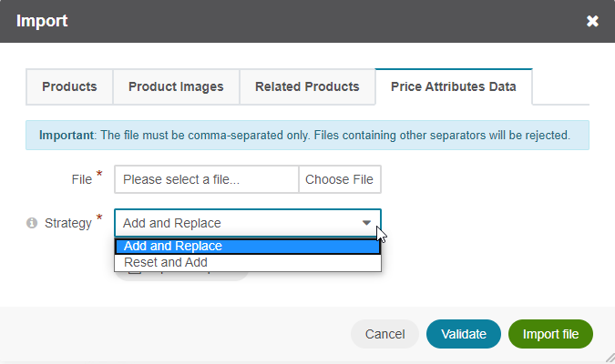 Import strategy for price attributes data import