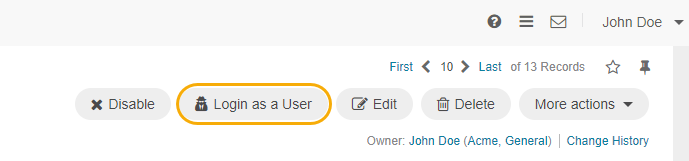 Impersonating a customer user from the customer user view page