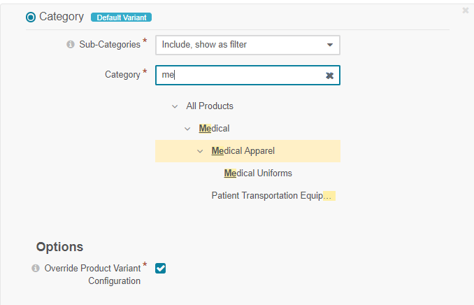 Start typing the category name in the search bar