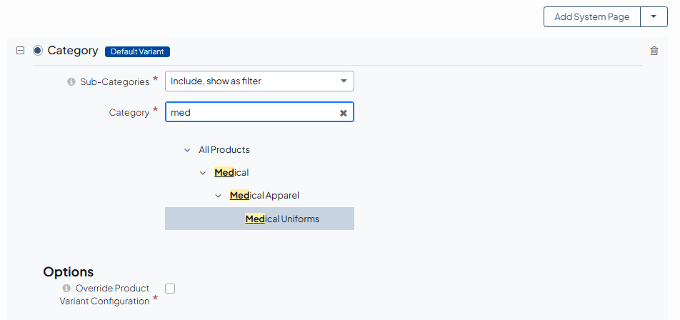 Start typing the category name in the search bar