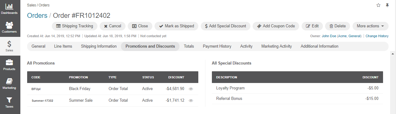 An example of multiple discounts applied to one order