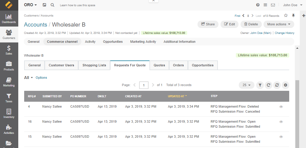 Manage Order History in the Storefront - OroCommerce, OroCRM and  OroPlatform Documentation