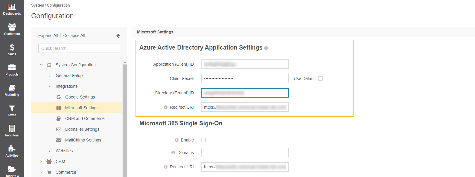 Azure Active Directory Application Settings