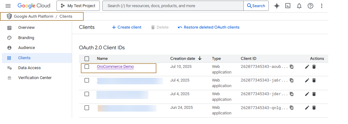 OAuth client ID under Google Auth Platform > Clients menu