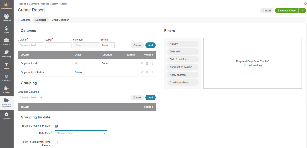 Sử dụng báo cáo tùy chỉnh (Custom Reports).