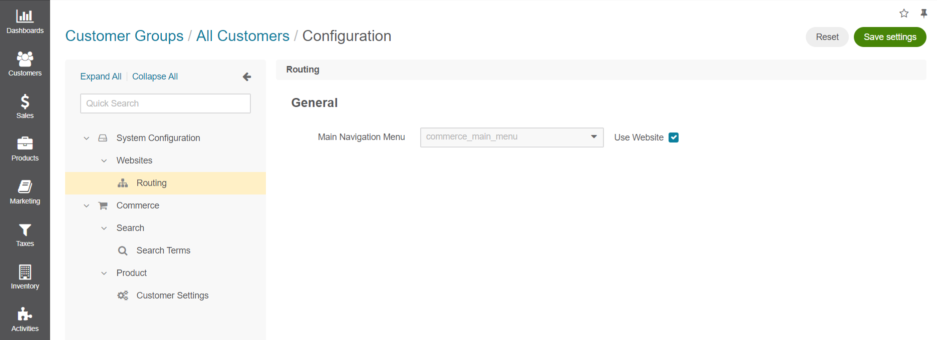 Customer group routing configuration settings
