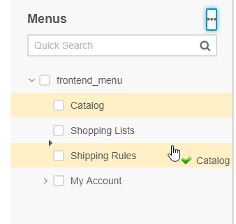 Dragging the Catalog menu under Shopping Rules