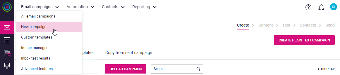 Show the New Campaign submenu under the Campaign menu in your Dotdigital account