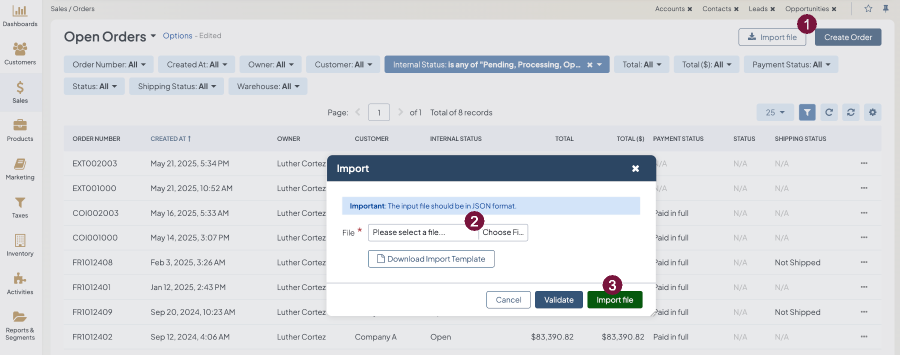 The process of importing external orders