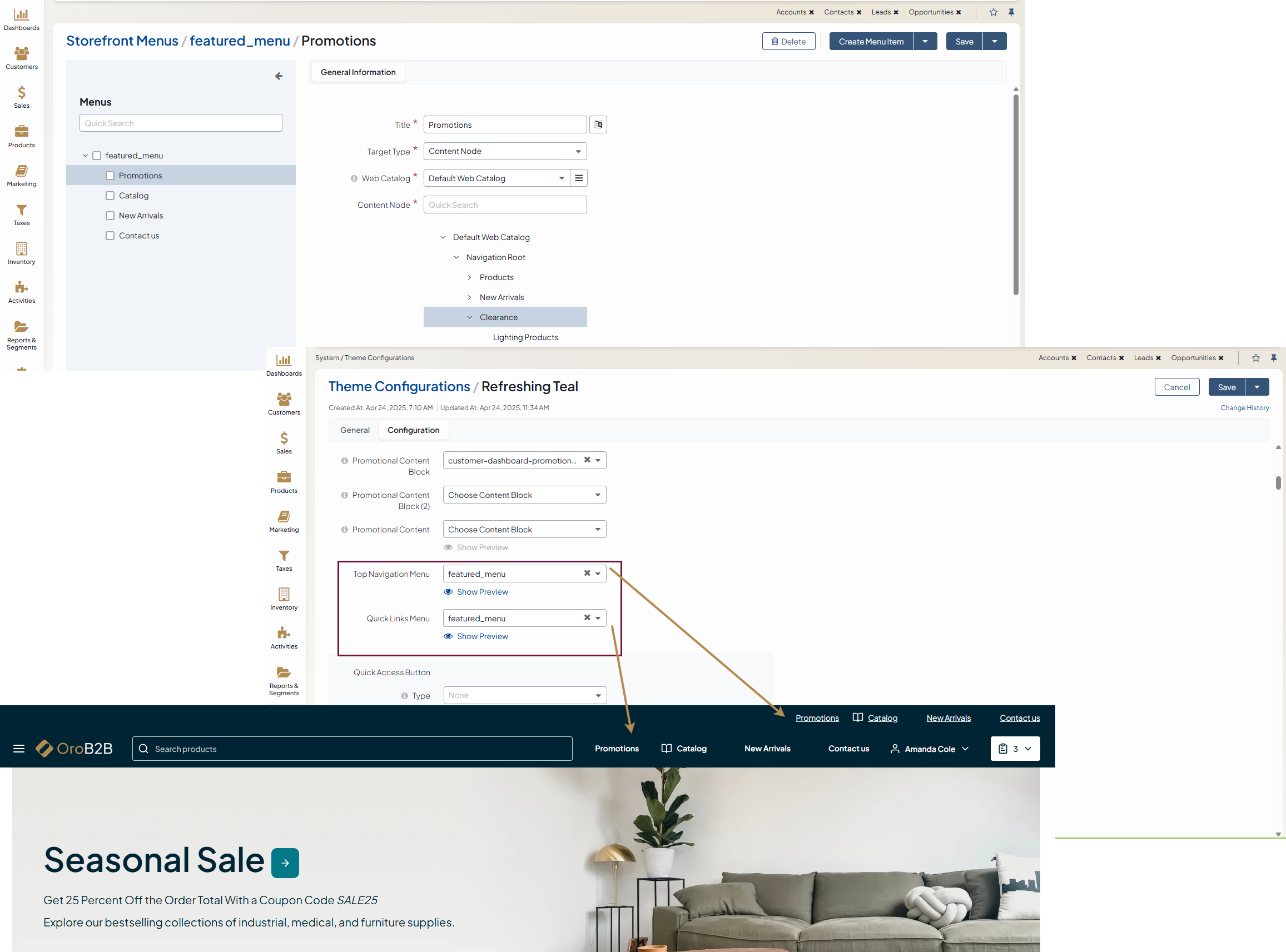 A segment of web catalog added to featured menu in the storefront