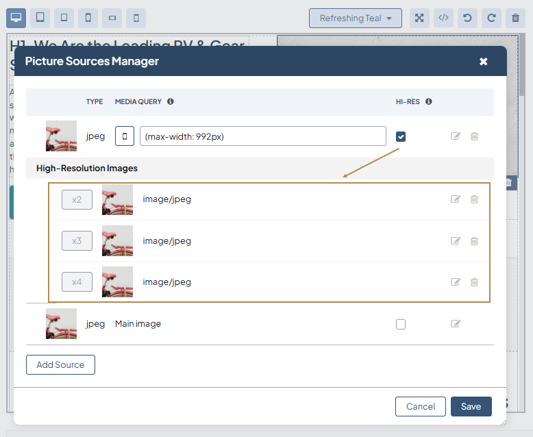 High-resolution option enabled with the additional options to upload 2x and 3x resolution images