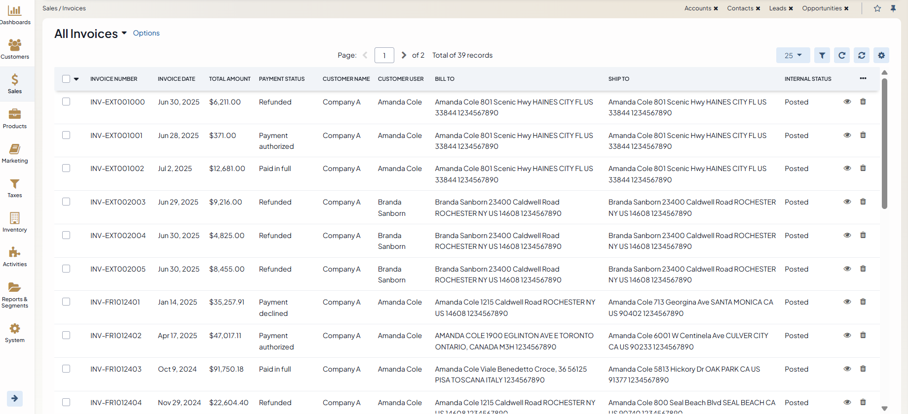 Invoices grid