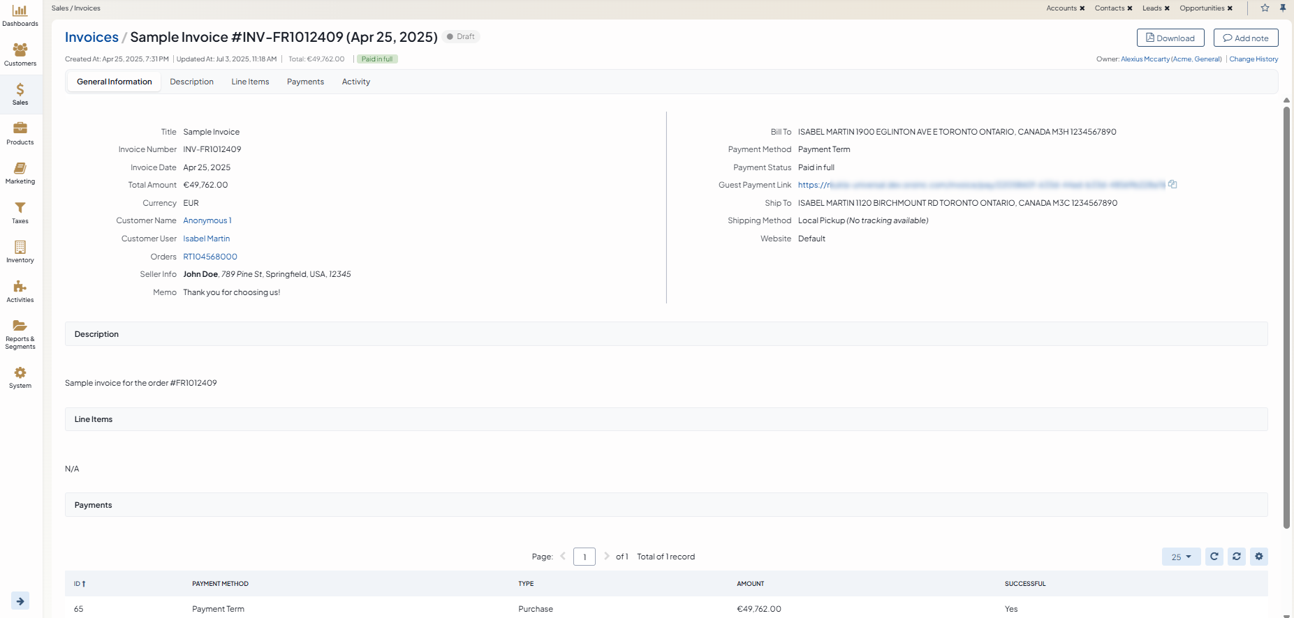 Invoices View Page