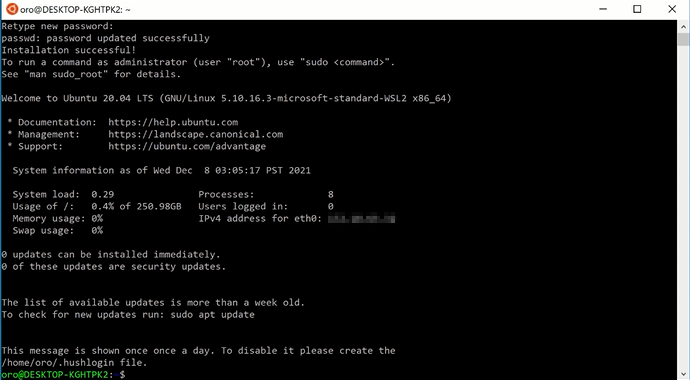An example of terminal messages displayed once you log into ubuntu