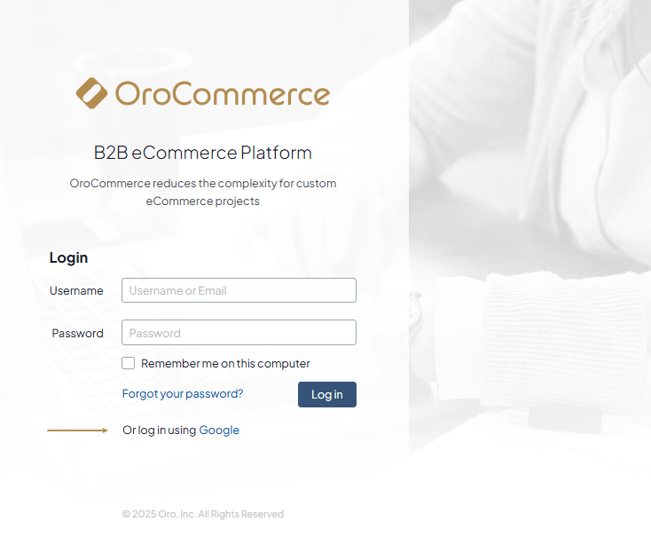The login page with the link to log in via google