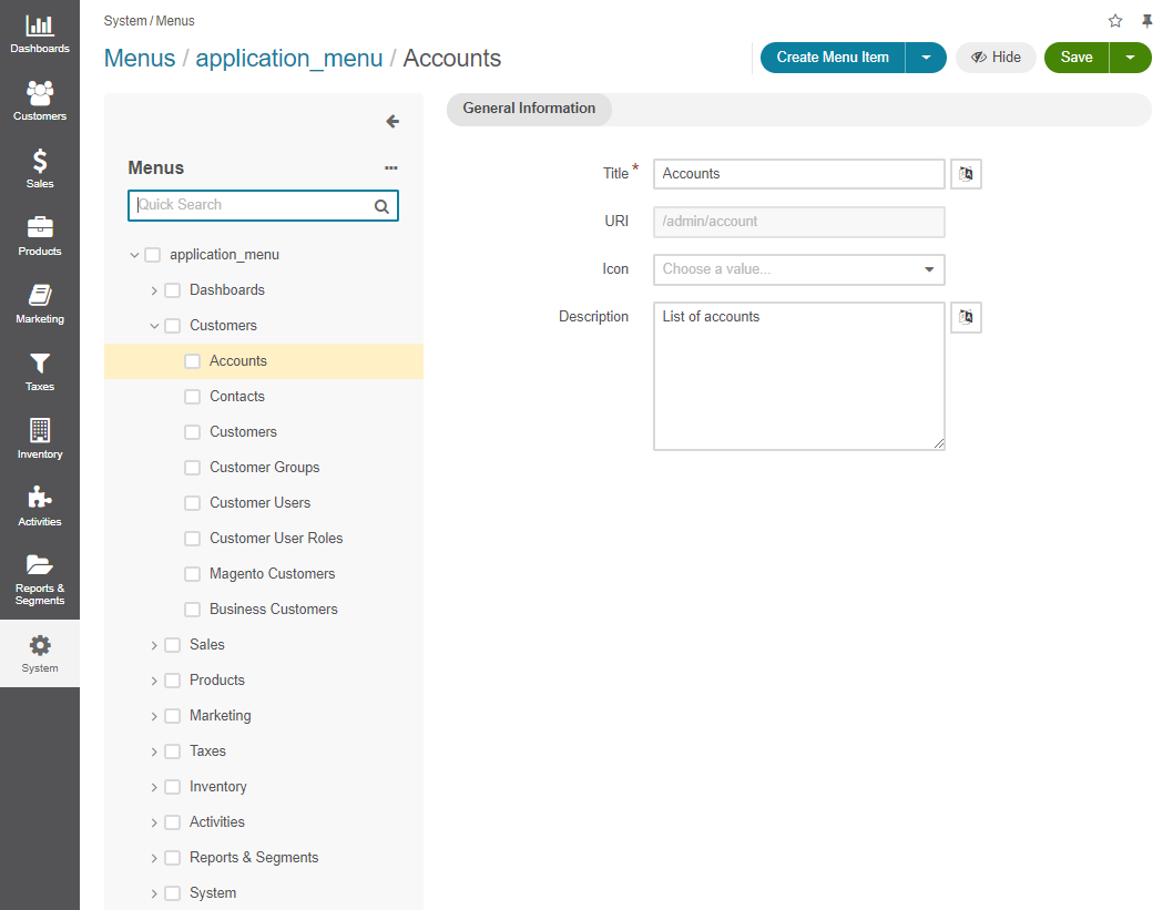 Configure Back-Office Menus - OroCommerce, OroCRM and OroPlatform  Documentation