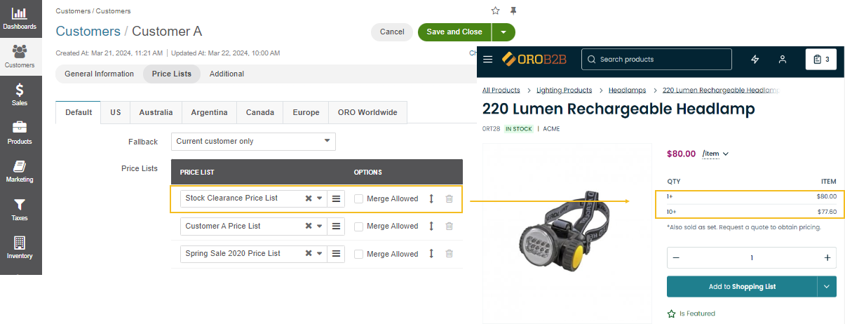 View all prices per tier for the lumen headlamp provided that the Stock Clearance PL is prioritized