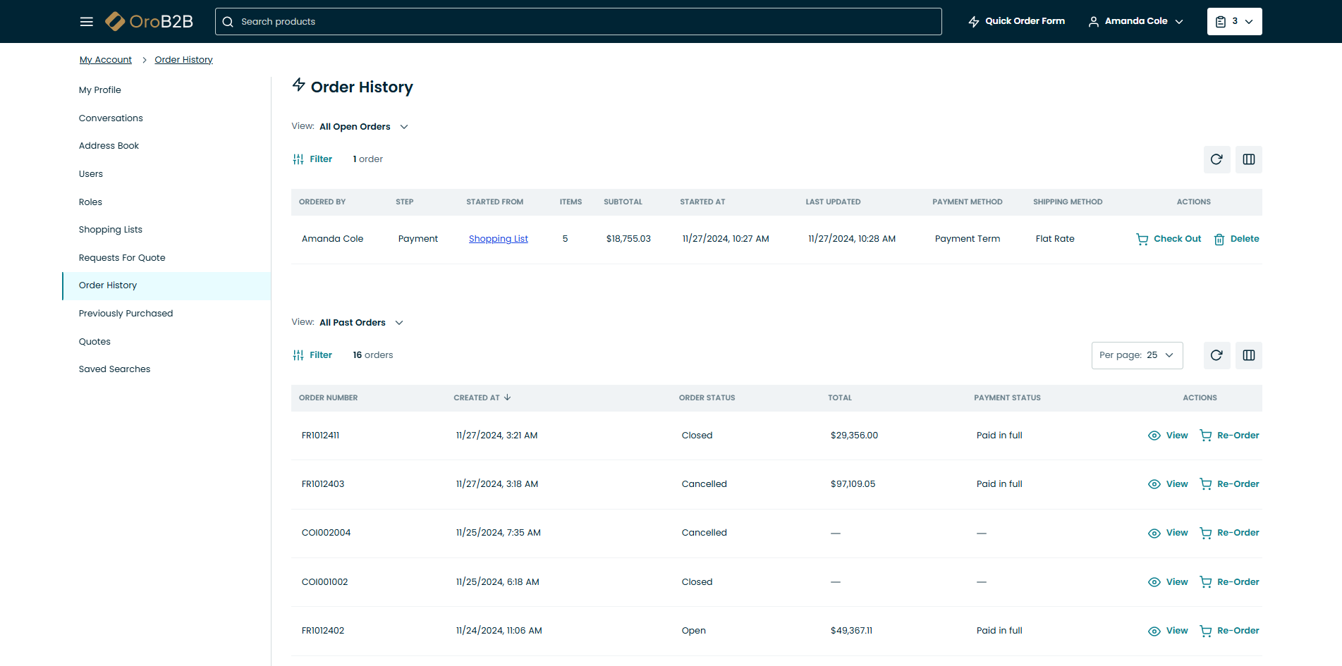 Viewing Order History/Status