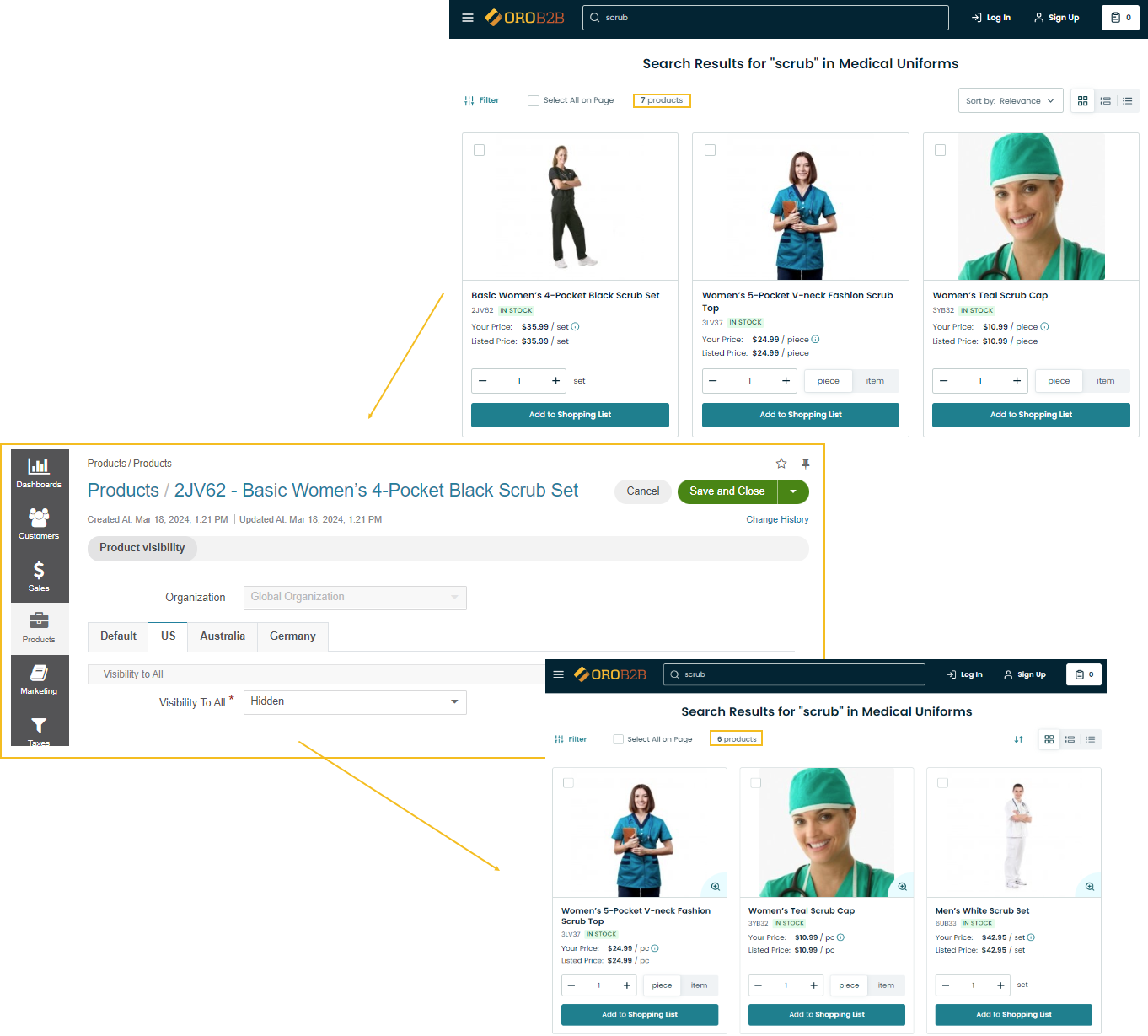 Illustrate products visibility on different websites