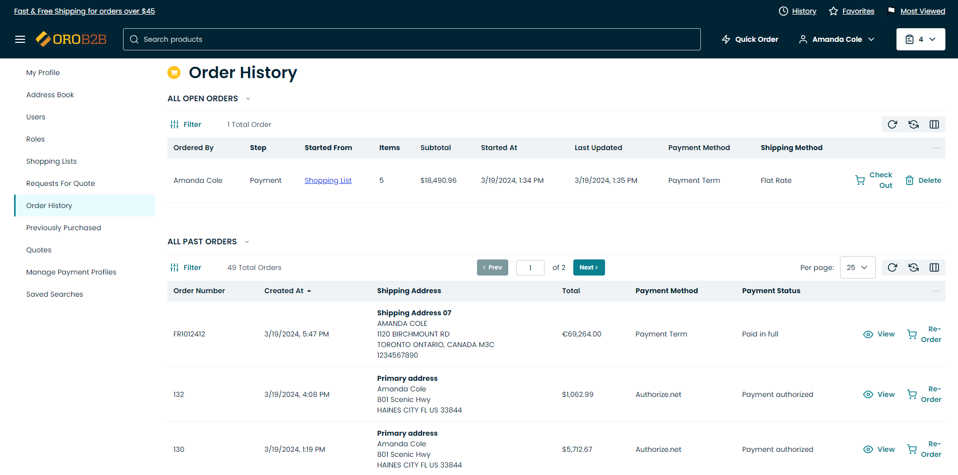 Reorder From Order History