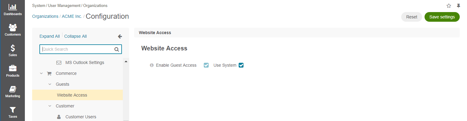 Guest access configuration per organization