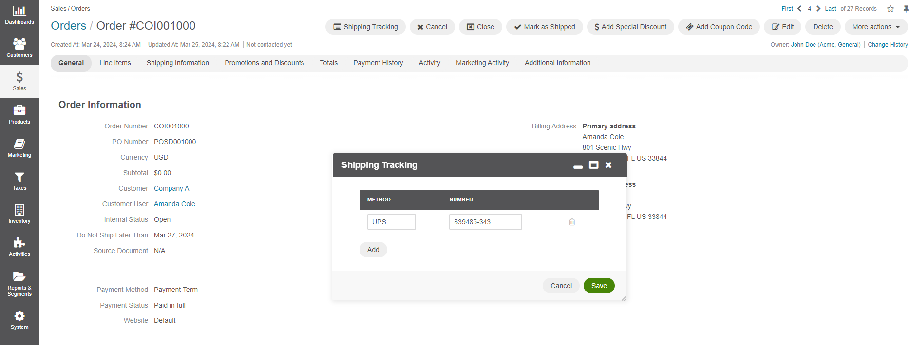 Enter the UPS tracking number