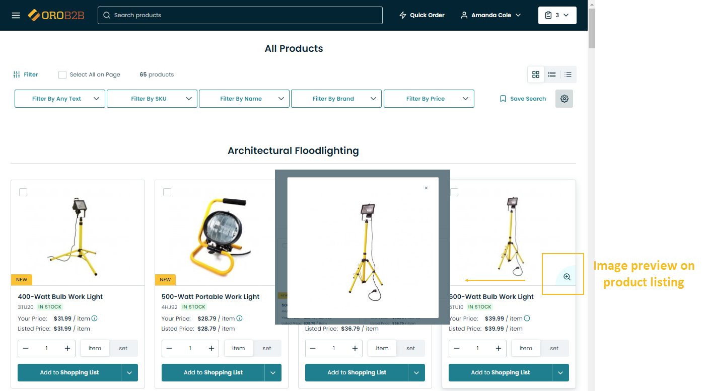 Visual representation of products on the product details page