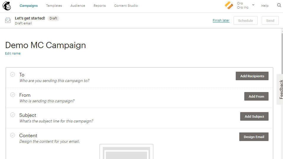 Steps for the campaign in mailchimp