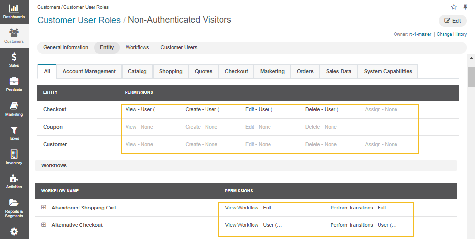 Customize permissions and access levels for guest customers