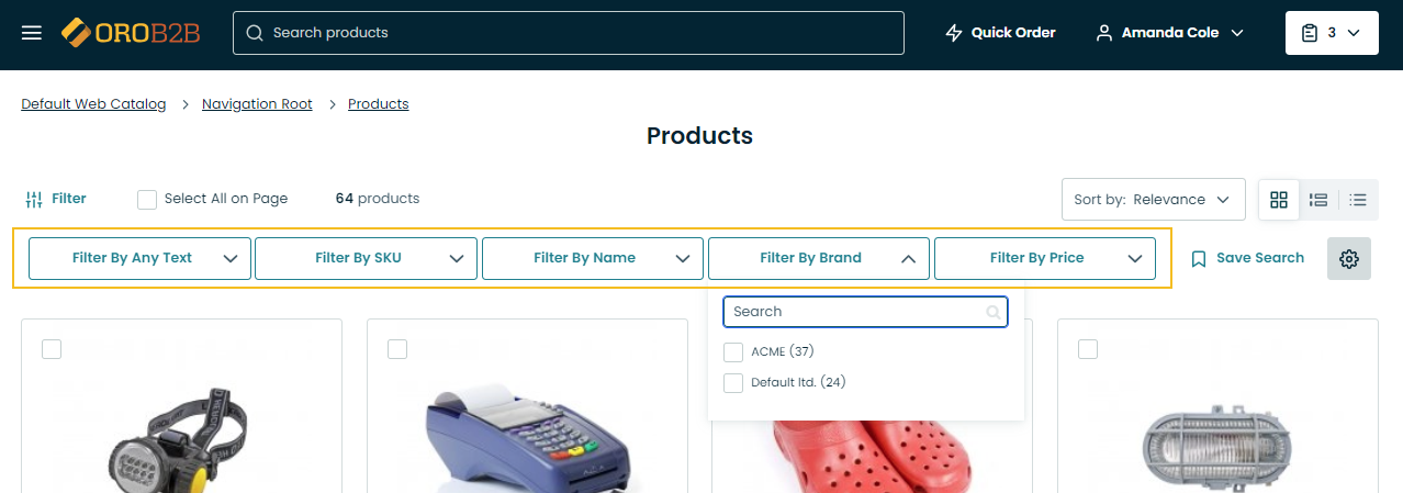 Product filters in the storefront