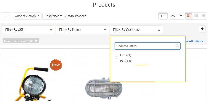 The storefront product page illustrating the Hide Unrelated Product Filters and Sorting Options configuration