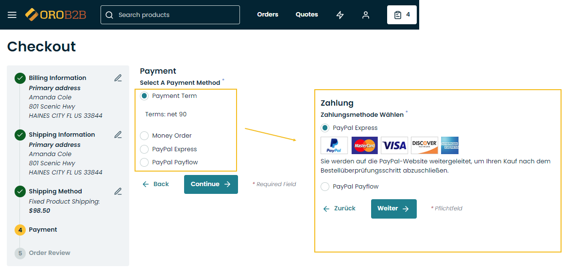 Different payment options for different websites