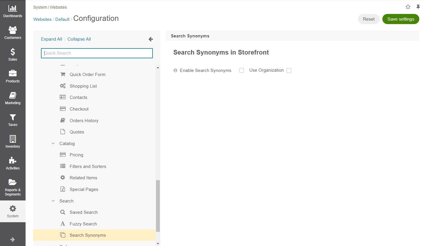 Configuration option on the website level to enable the use of synonyms in the storefront search