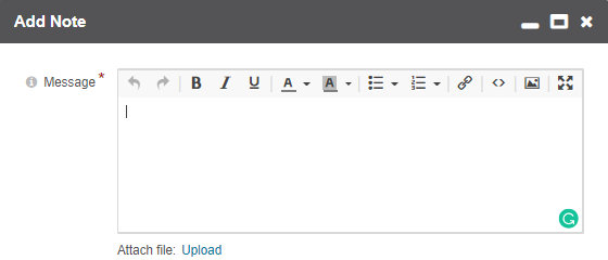A formatting tool bar that enables editing a text for emails, notes, and comments